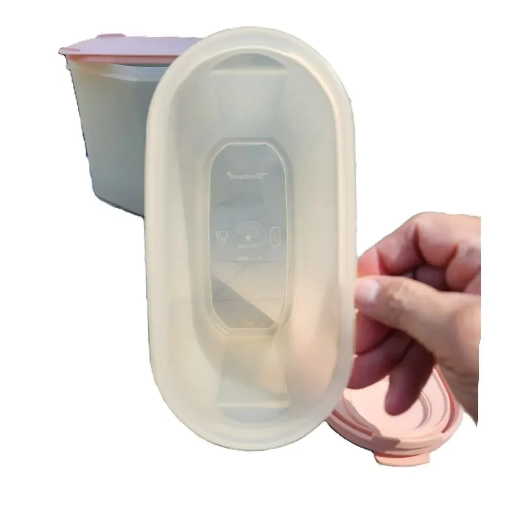 Tupperware VTG Modular Mates Square #3 & Oval #3 Pink Lid Dry Food Container Set